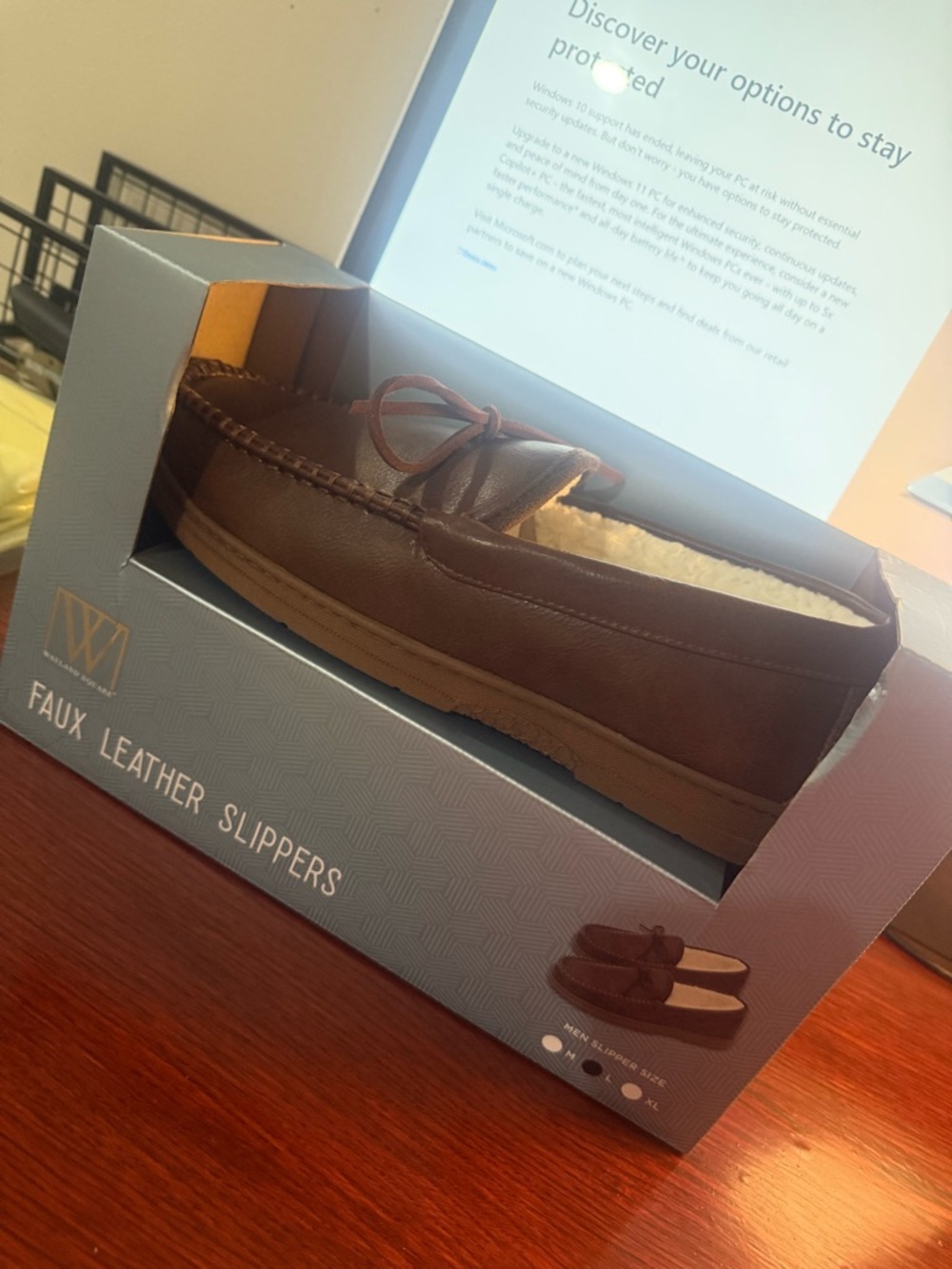 Men's Brown Faux Leather Slipper - Cozy Lined Moccasin